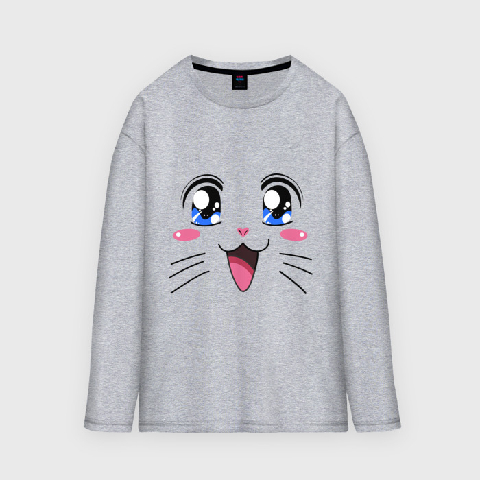 Мужской лонгслив oversize хлопок Японская кошечка фото