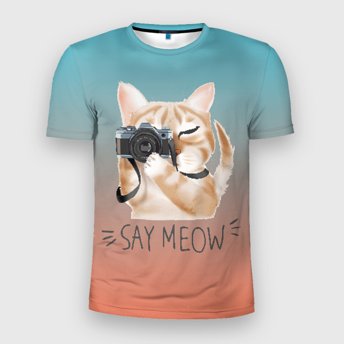 Мужская футболка 3D Slim Say Meow фото