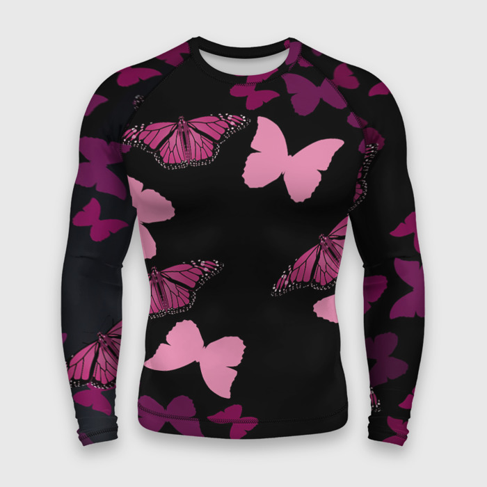 Мужской рашгард 3D Розовые бабочки фото