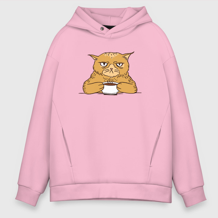 Мужское худи Oversize хлопок Grumpy Cat Coffee фото