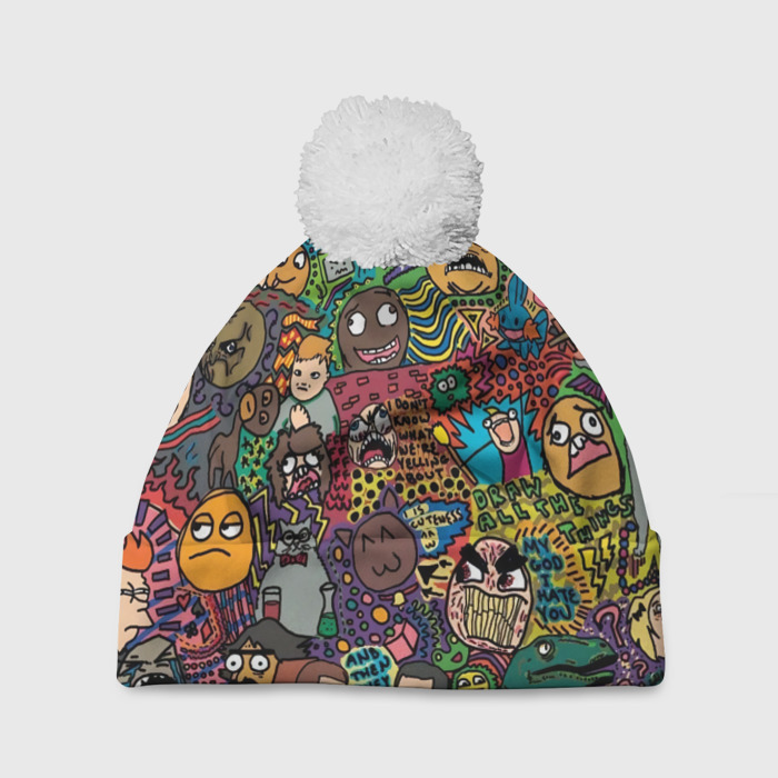 Шапка 3D c помпоном Цветные мемы из ВК фото