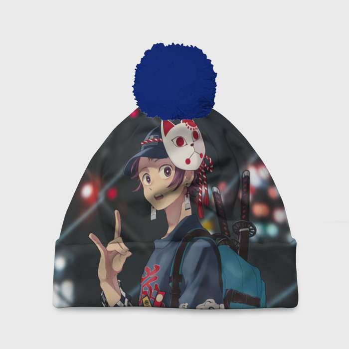 Шапка 3D c помпоном Танджиро Камадо фото
