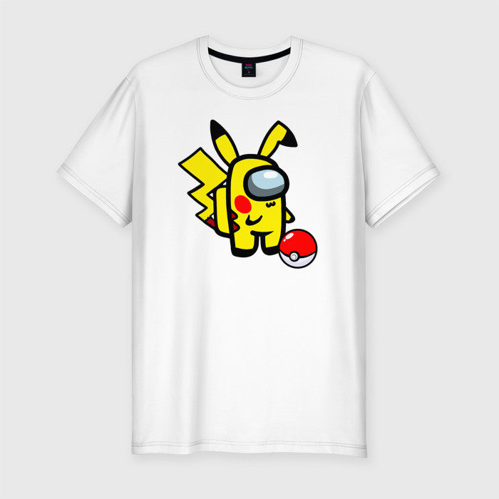 Мужская футболка хлопок Slim Among us Pikachu and Pokeball фото