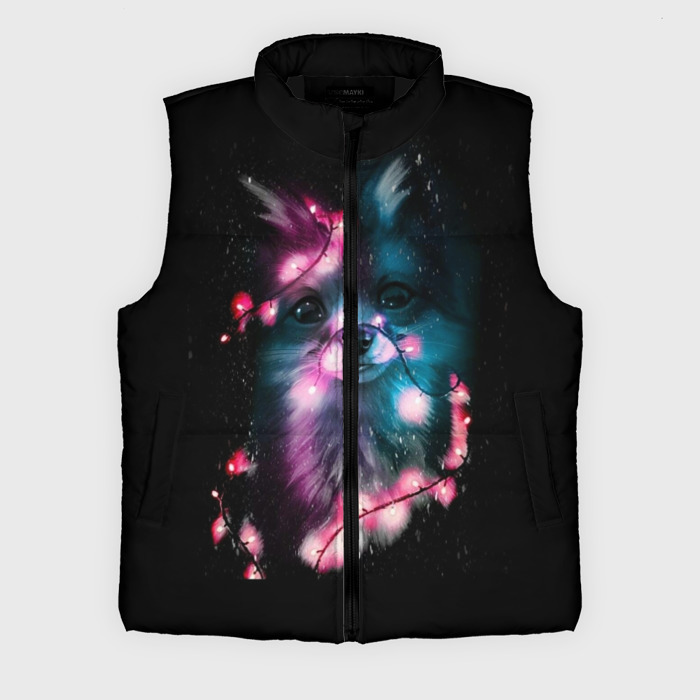 Мужской жилет утепленный 3D лиса с гирляндой фото