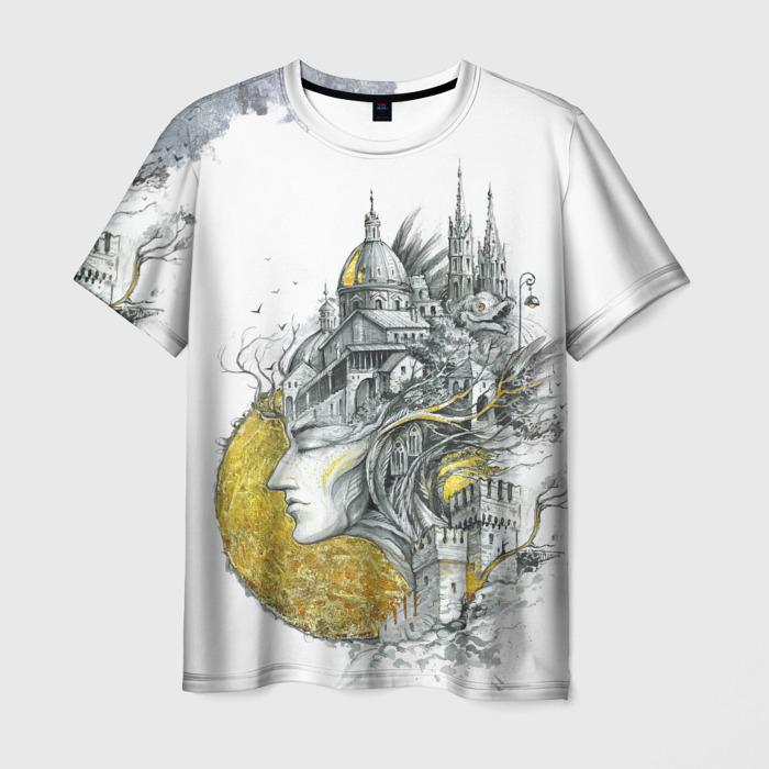 Мужская футболка 3D город  в голове фото