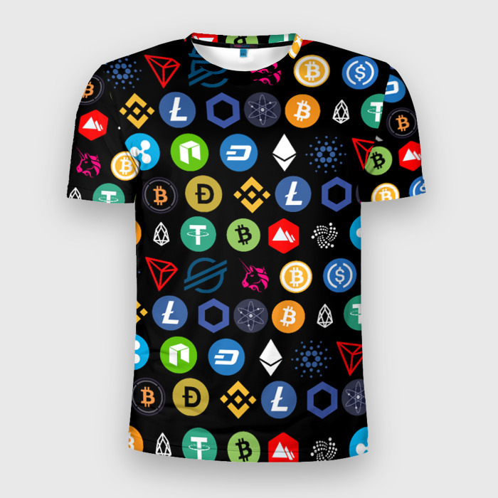 Мужская футболка 3D спортивная ЛОГОТИПЫ КРИПТОВАЛЮТ | CRYPTOCURRENCIES (Z) фото