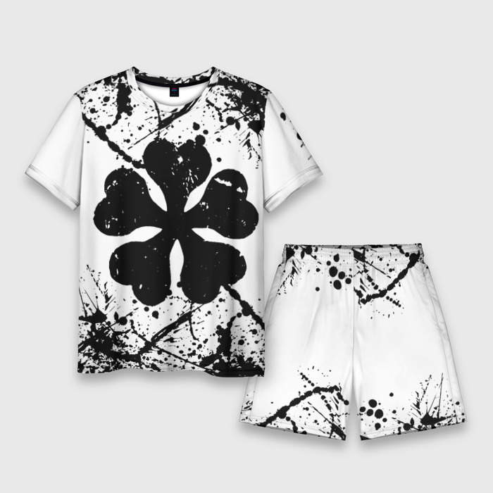 Мужской костюм с шортами 3D черный клевер, фото