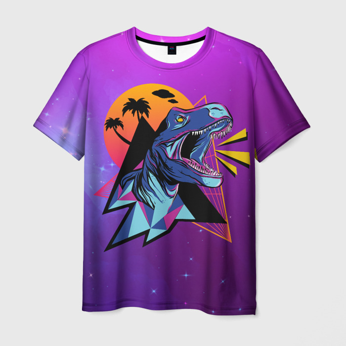 Мужская футболка 3D Retrowave Neon Dinosaur фото
