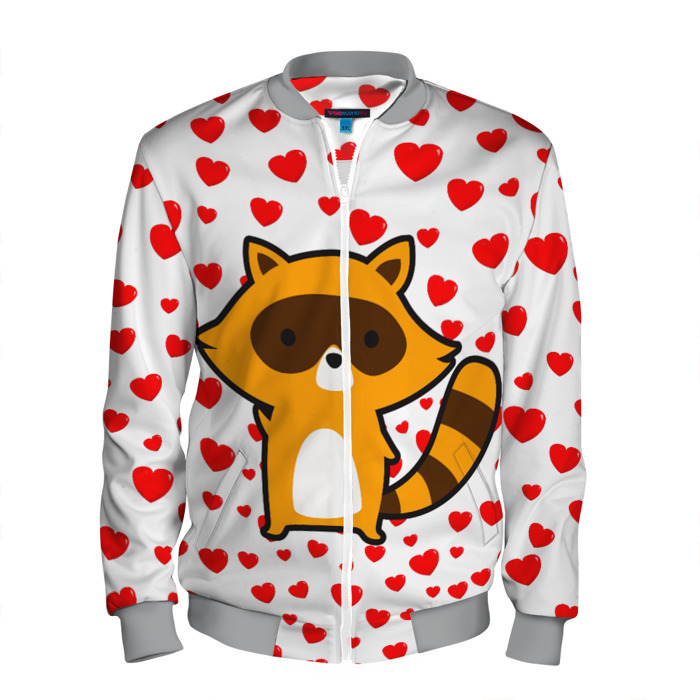 Мужской бомбер 3D Енот в сердечках фото