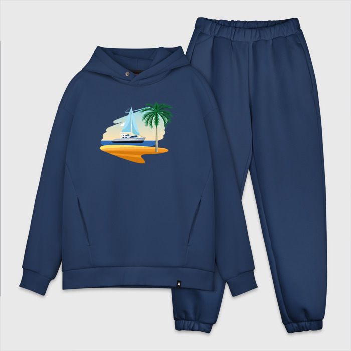 Мужской костюм хлопок OVERSIZE Корабль и пальма фото