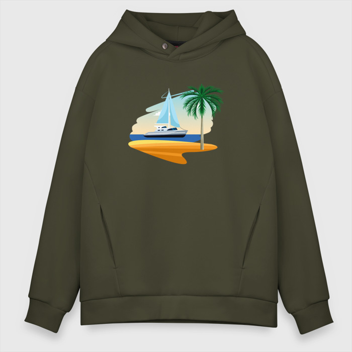 Мужское худи Oversize хлопок Корабль и пальма фото