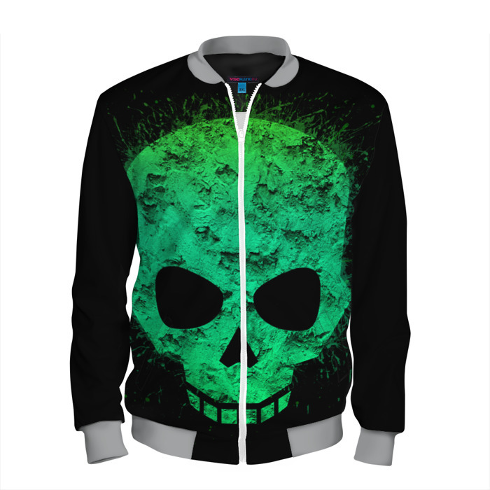 Мужской бомбер 3D Зелёный череп фото