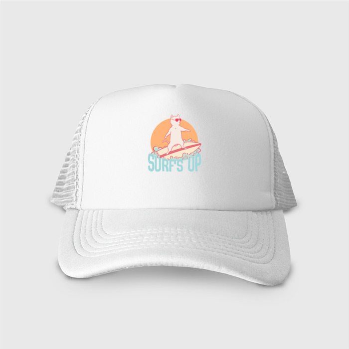 Кепка тракер с сеткой Surfs Up | Кот сёрфер на гребне волны фото