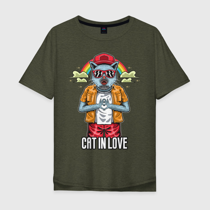 Мужская футболка хлопок Oversize Cat in love фото