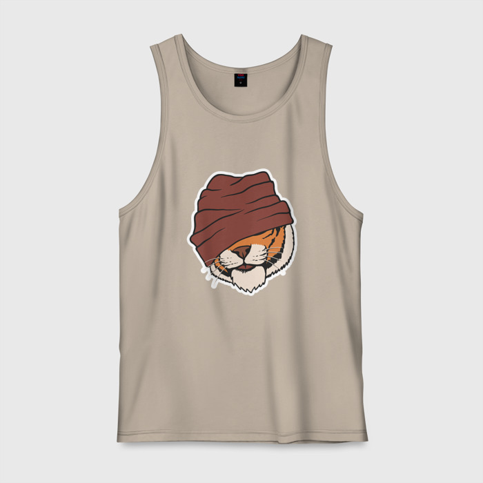 Мужская майка хлопок Крутой тигр в шапке фото