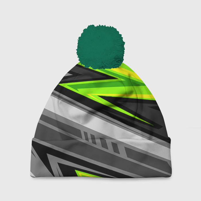 Шапка 3D c помпоном Зеленые линии фото
