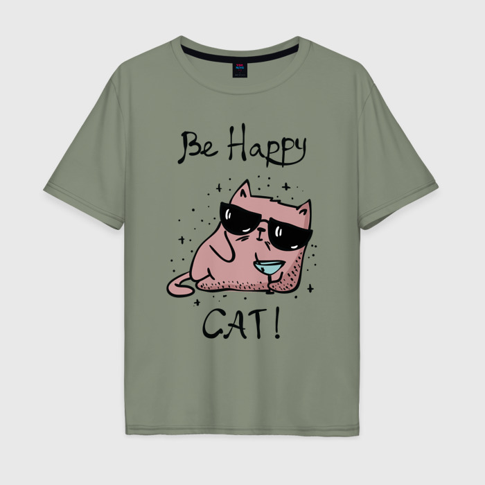Мужская футболка хлопок Oversize Кот на вечеринке фото