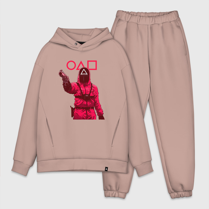 Мужской костюм хлопок OVERSIZE Игра в кальмара   пистолет фото