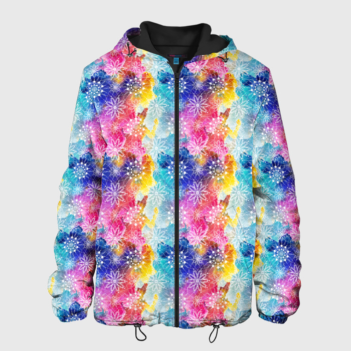 Мужская куртка 3D Радужные Снежные Узоры фото