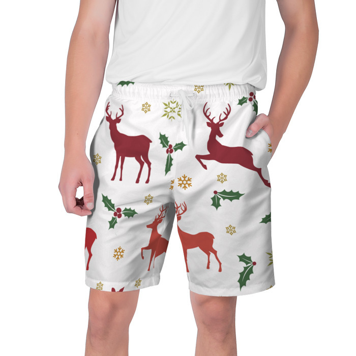Мужские шорты 3D Новогодние Олени (Снежинки) фото