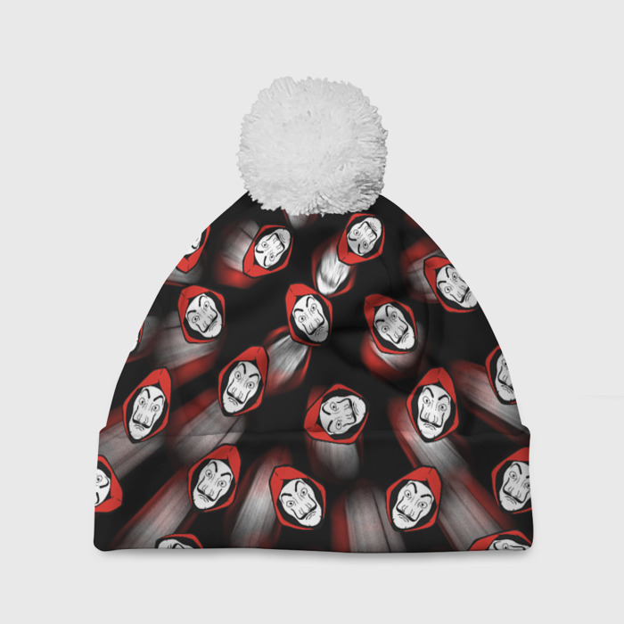 Шапка 3D c помпоном БУМАЖНЫЙ ДОМ ПАТТЕРН МАСКА ДАЛИ фото