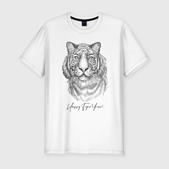 Мужская футболка хлопок Slim Happy Tiger Year фото
