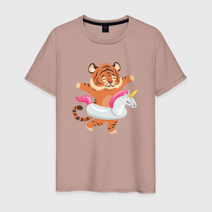 Мужская футболка хлопок Тигренок бежит купаться фото