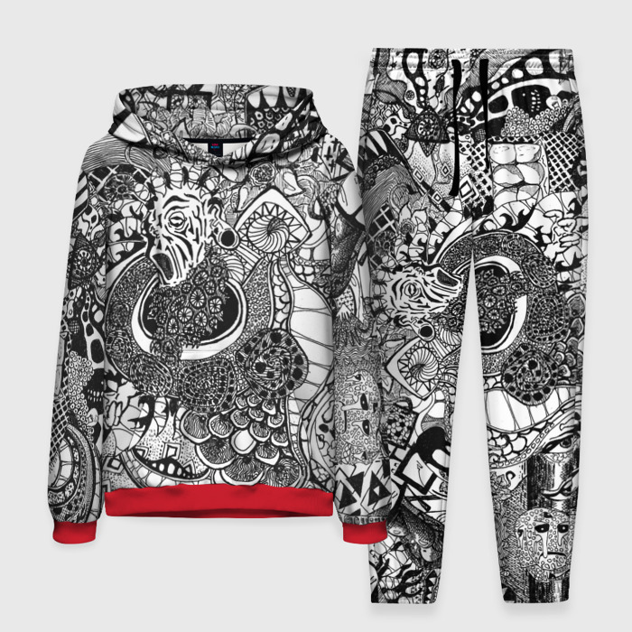 Мужской костюм 3D (с толстовкой) Черно белый треш фото
