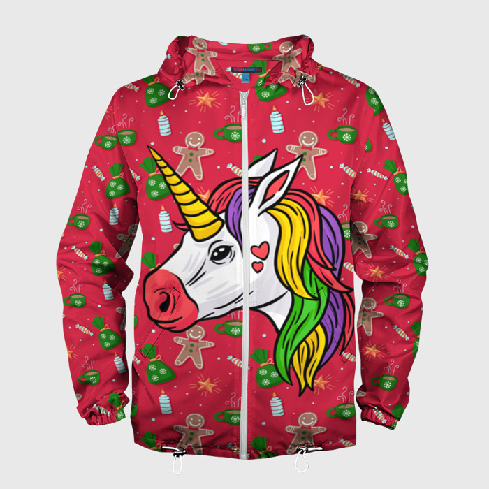 Мужская ветровка 3D New Year Unicorn 2022 фото