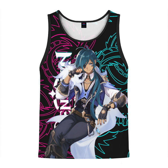 Мужская майка 3D КЭЙА ГЕНШИН ИМПАКТ НЕОНОВЫЕ ДРАКОНЫ фото