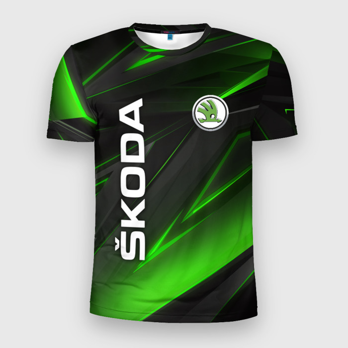 Мужская футболка 3D Slim SKODA GEOMETRY STRIPES GREEN NEON фото