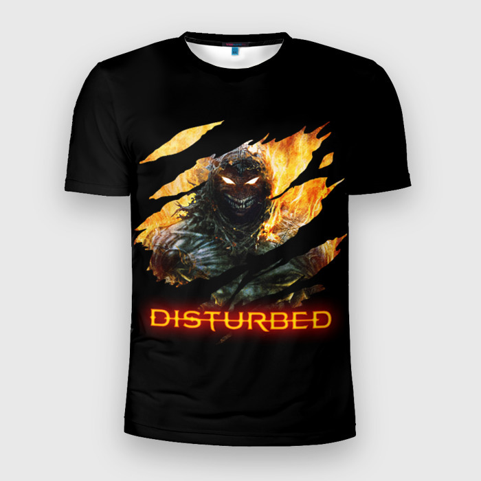 Мужская футболка 3D Slim DISTURBED DEMON FIRE | ДЕМОН В ОГНЕ фото