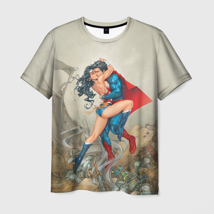 Мужская футболка 3D The Kiss of Superman and Wonder Woman фото
