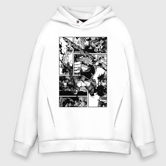 Мужское худи Oversize хлопок АСТА Черный Клевер Панели Манги фото
