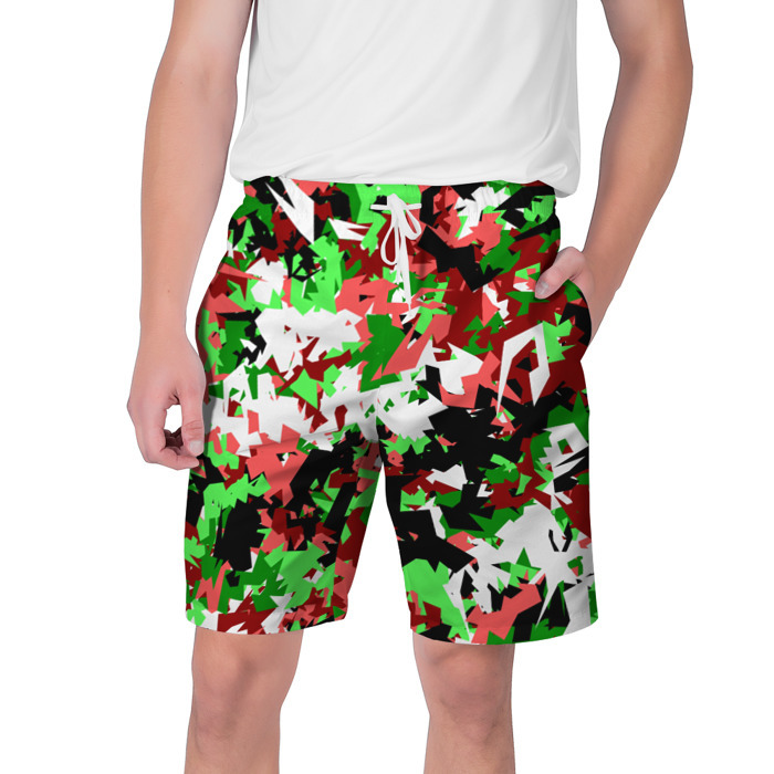 Мужские шорты 3D Красно зеленый камуфляж фото