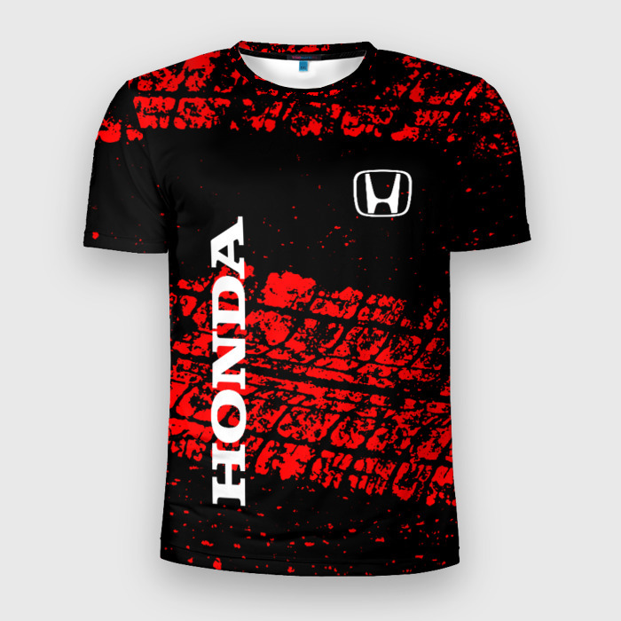 Мужская футболка 3D Slim Honda Следы от шин. фото