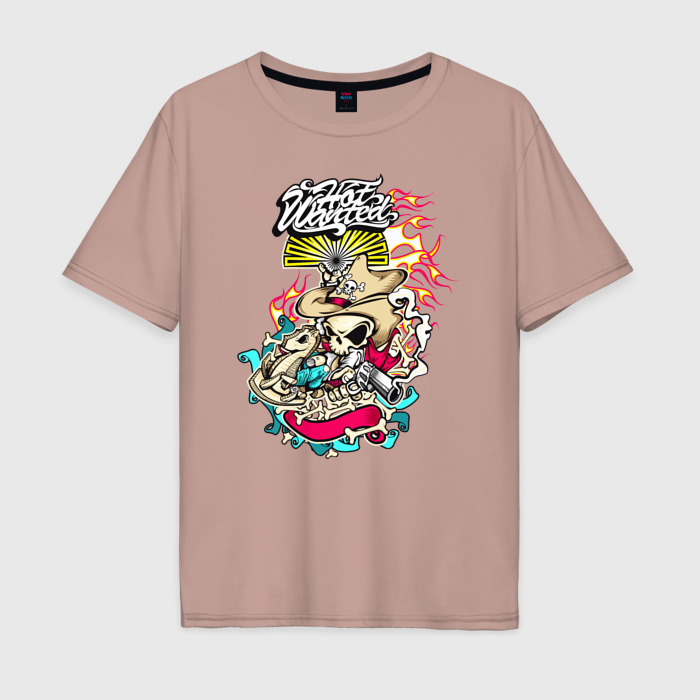 Мужская футболка хлопок Oversize Скелет  с пистолетом фото