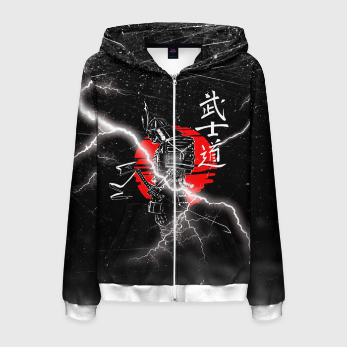 Мужская толстовка 3D на молнии Самурай Бусидо Иероглифы Samurai Lightning фото