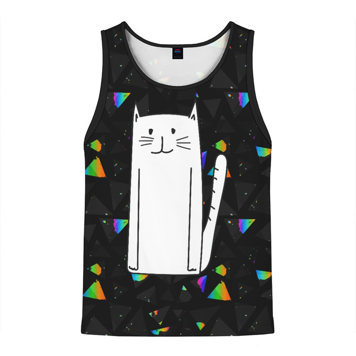 Мужская майка 3D Белый длинный  кот фото