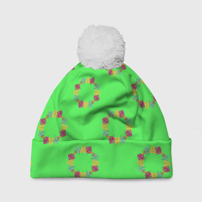 Шапка 3D c помпоном ГЕРБАРИЙ ИЗ ЛИСТЬЕВ фото