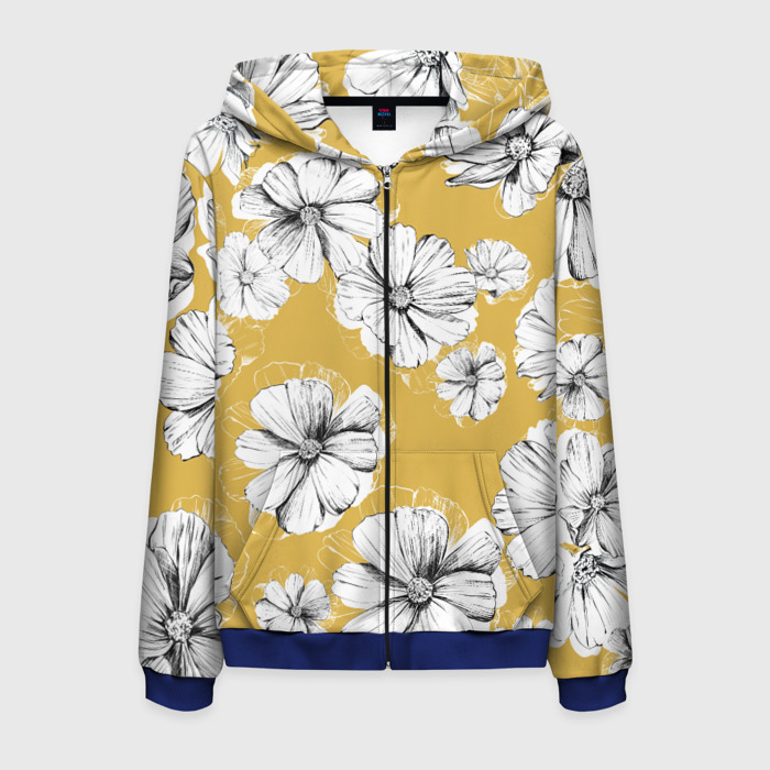 Мужская толстовка 3D на молнии Цветы Цветочно Жёлтый фото