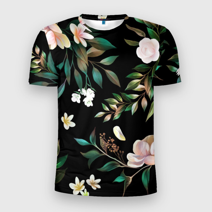 Мужская футболка 3D Slim Цветы Полуночный Сад фото