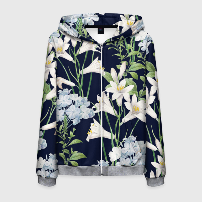 Мужская толстовка 3D на молнии Цветы Белые Лилии В Саду фото