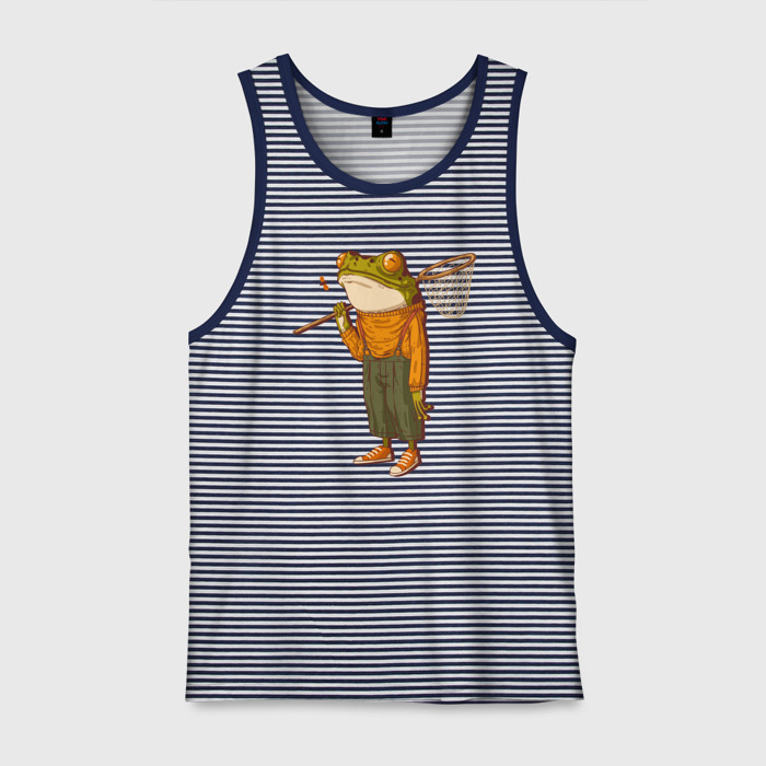 Мужская майка хлопок Летняя лягуха с сачком фото