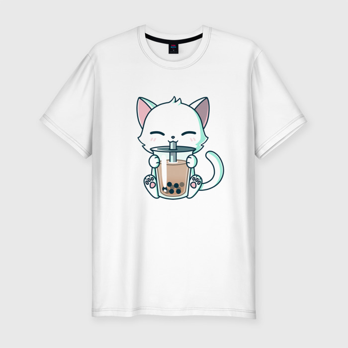Мужская футболка хлопок Slim Котик с бабл ти фото
