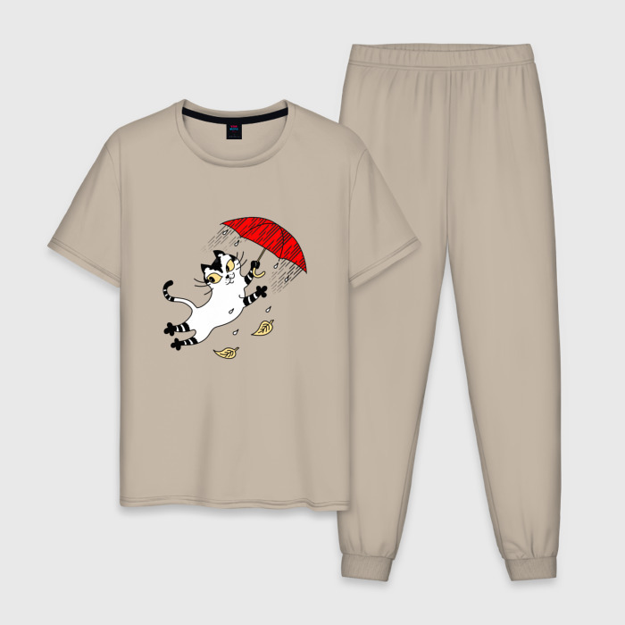 Мужская пижама хлопок Кошка, унесенная ветром фото