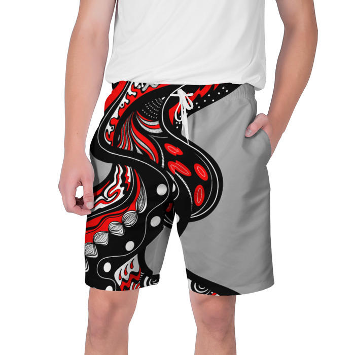 Мужские шорты 3D Красно чёрные дудлы фото