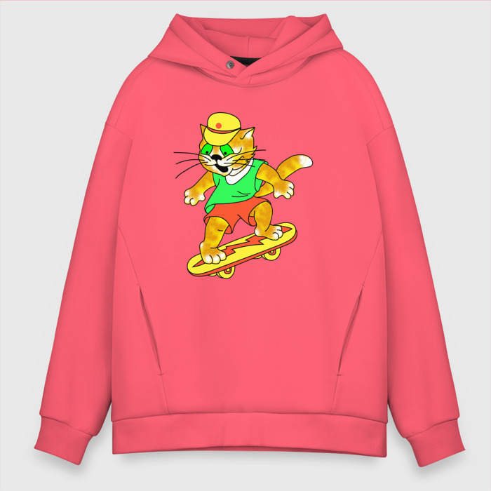 Мужское худи Oversize хлопок Кот и скейборд фото