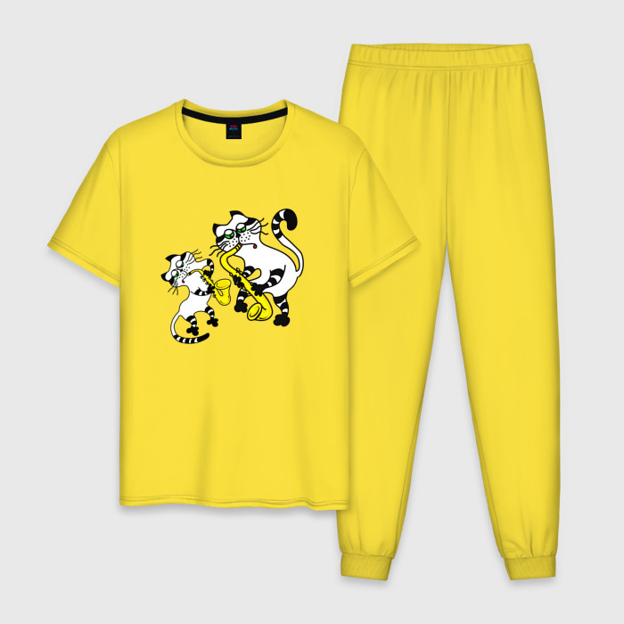 Мужская пижама хлопок Коты и джаз фото