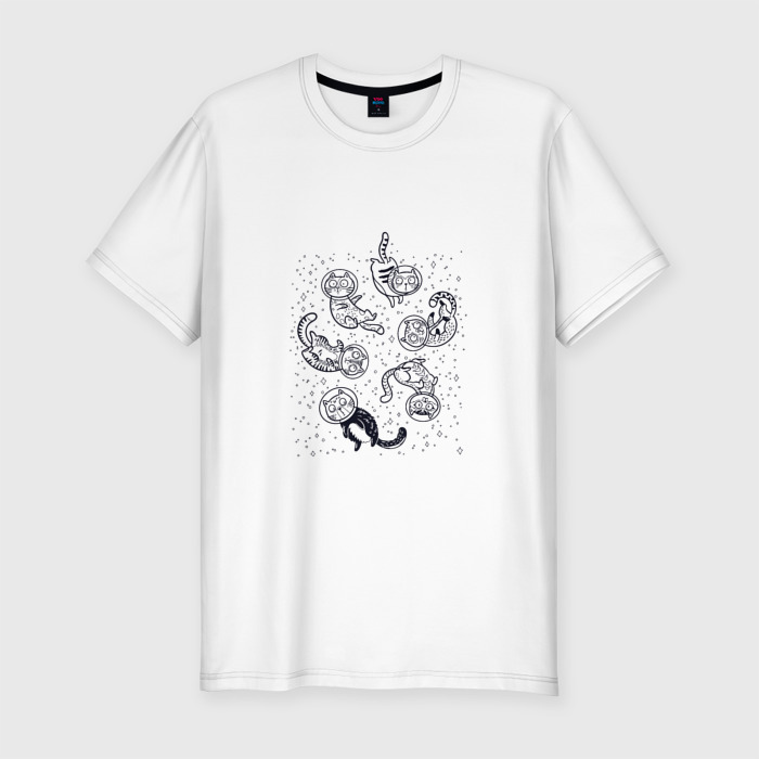 Мужская футболка хлопок Slim Котики в космосе фото